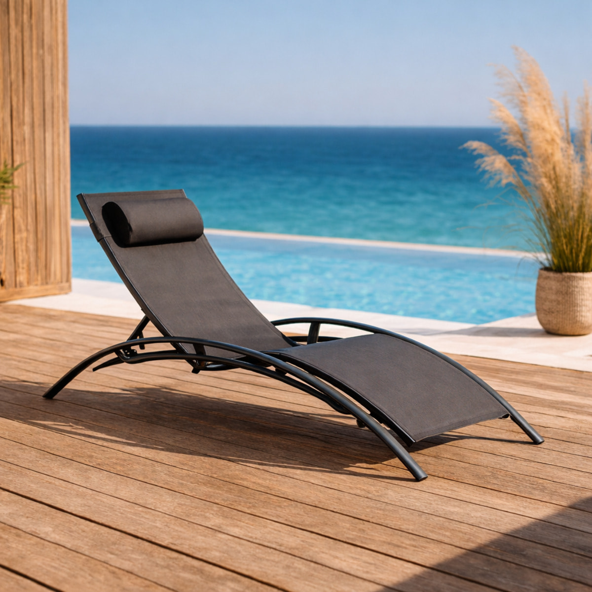 VERGARA Transat ajustable et empilable avec pieds en acier gris