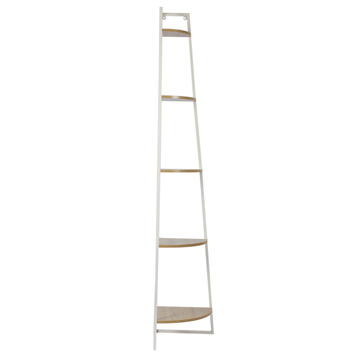 Etagere Angle 5 Niveaux Bois Et Metal Blanc