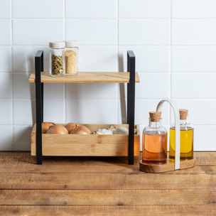 Étagère "Ordera" 2 niveaux avec bac de rangement en bambou noir
