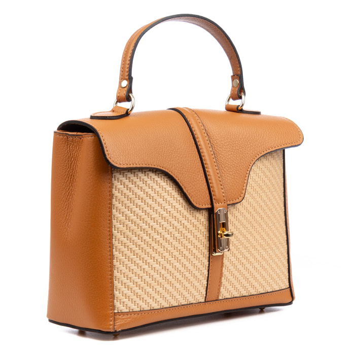 Basciano Borsa a mano Donna. Realizzata in vera pelle Dollaro e paglia.