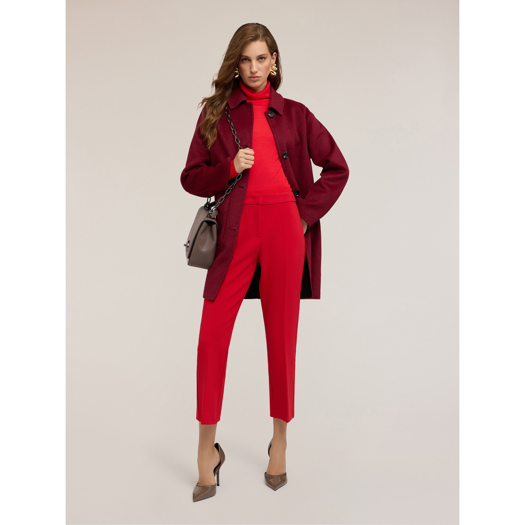 Motivi - Abrigo reversible de paño mezclado de lana - Burgundy