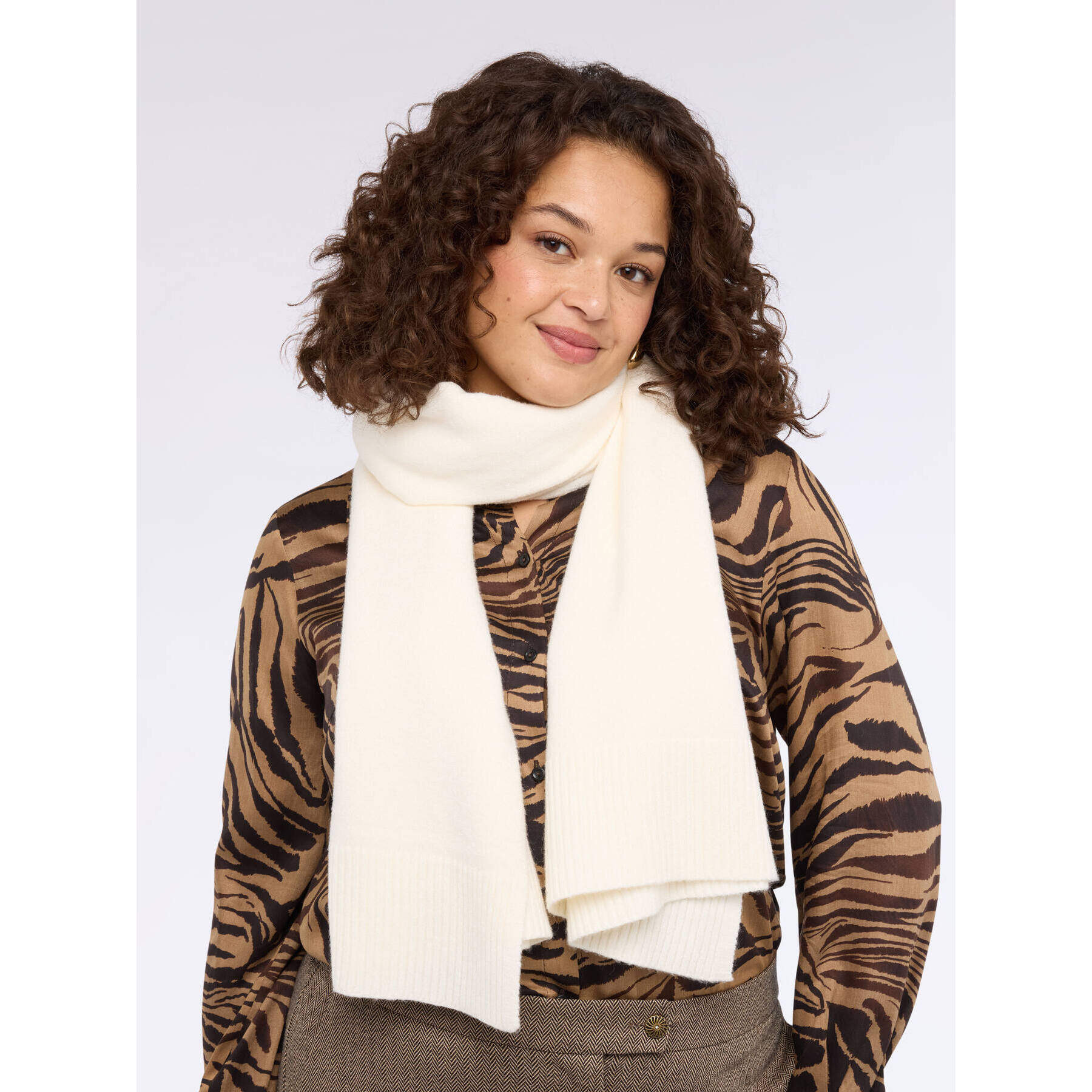 Fiorella Rubino - Sciarpa lunga con bordi a coste - Bianco