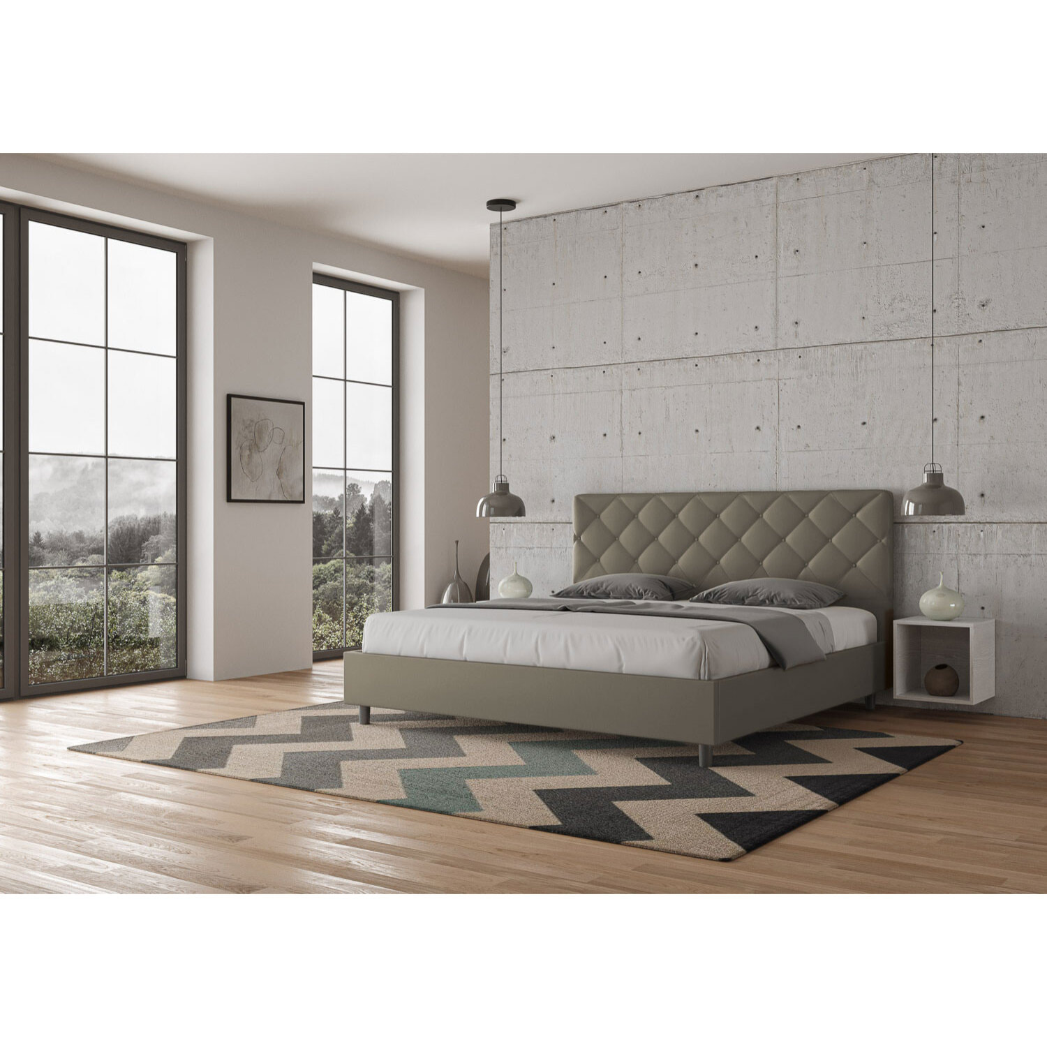 Letto matrimoniale king size con rete imbottito 200x210 similpelle cappuccino Priya