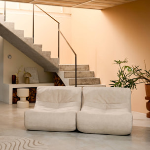 Fauteuil chauffeuse en velours style contemporain 2 places beige