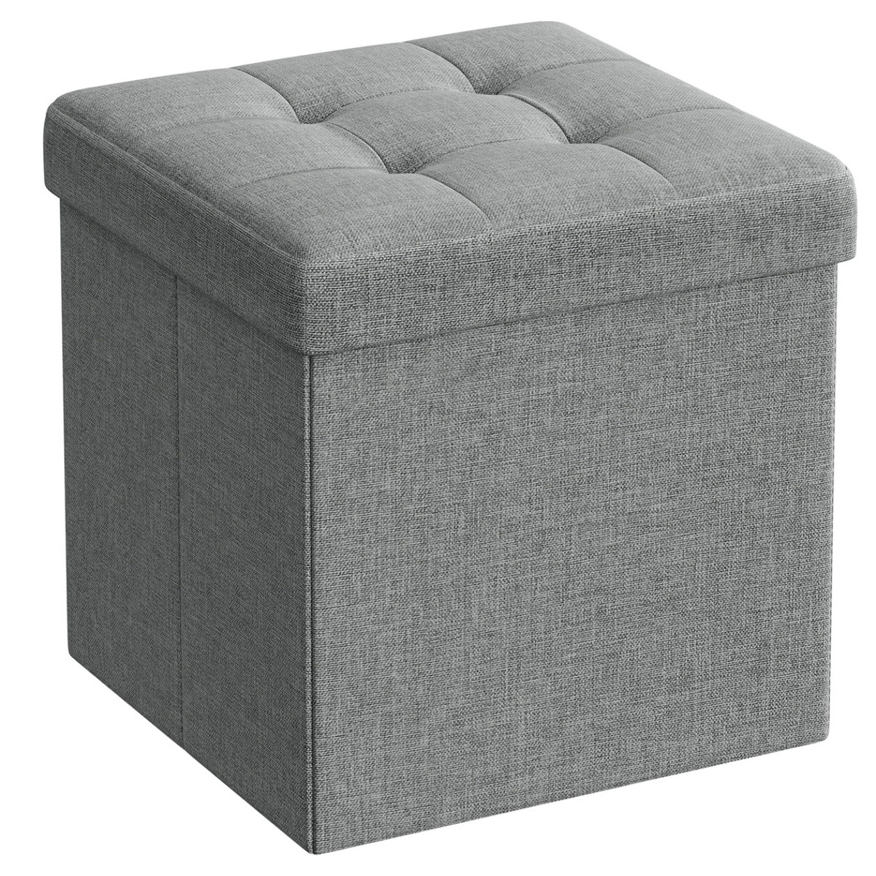 Pouf contenitore pieghevole grigio chiaro effetto lino