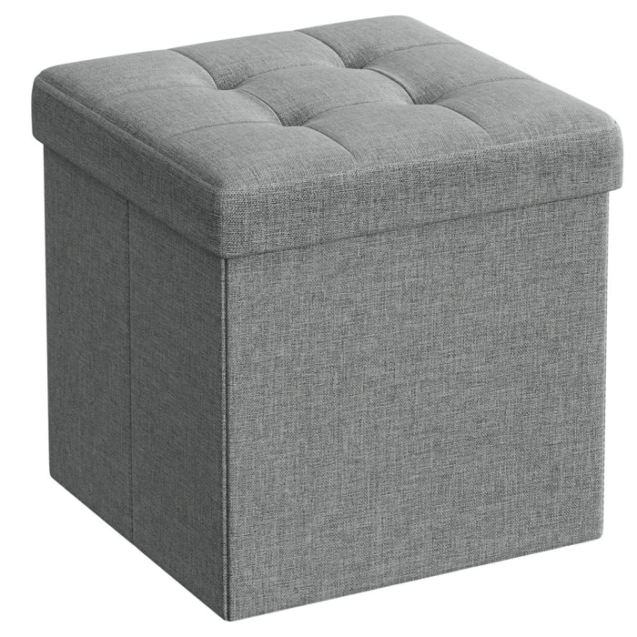 Pouf contenitore pieghevole grigio chiaro effetto lino