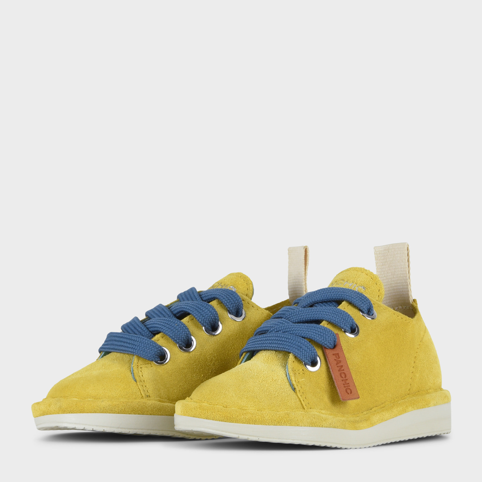 SCARPA ALLACCIATA P01 BIMBO IN SUEDE GIALLO-BLU DENIM