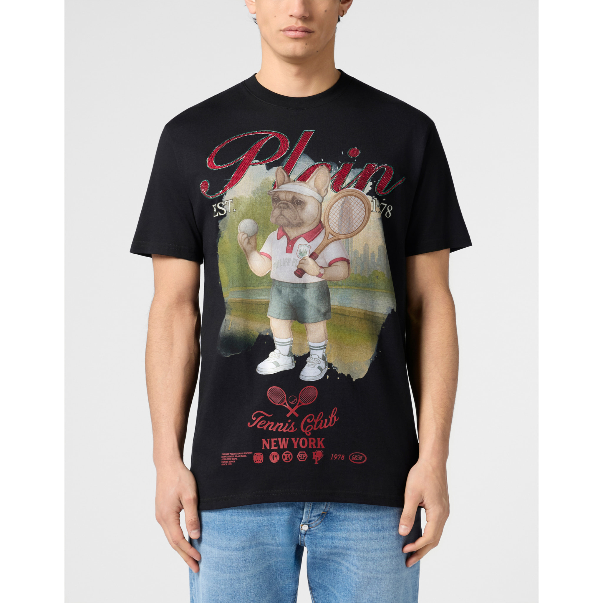 PHILIPP PLEIN Round Neck T-Shirt Bulldog Tennis Club