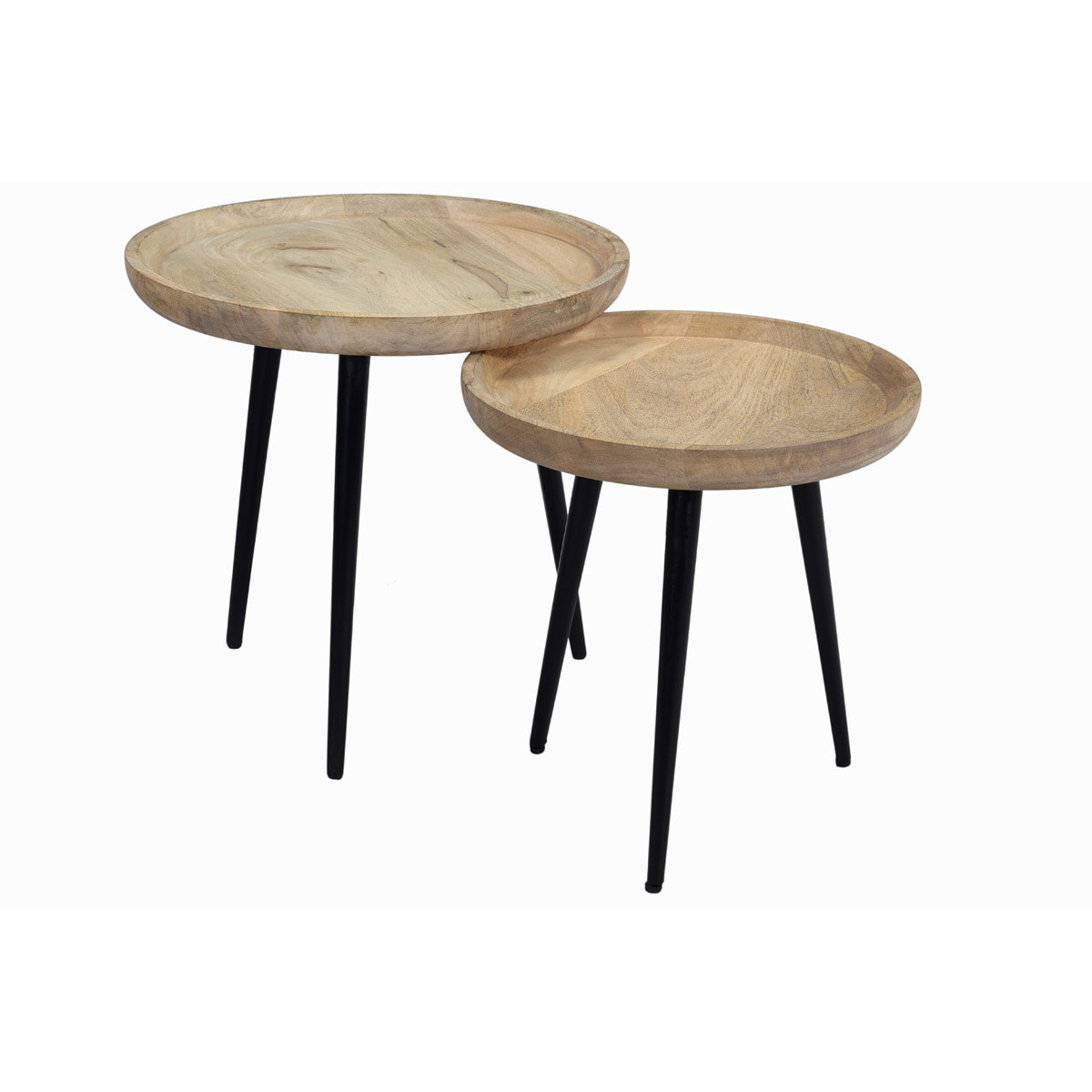 Tables basses gigognes rondes bois manguier massif et métal noir (lot de 2) PYTA