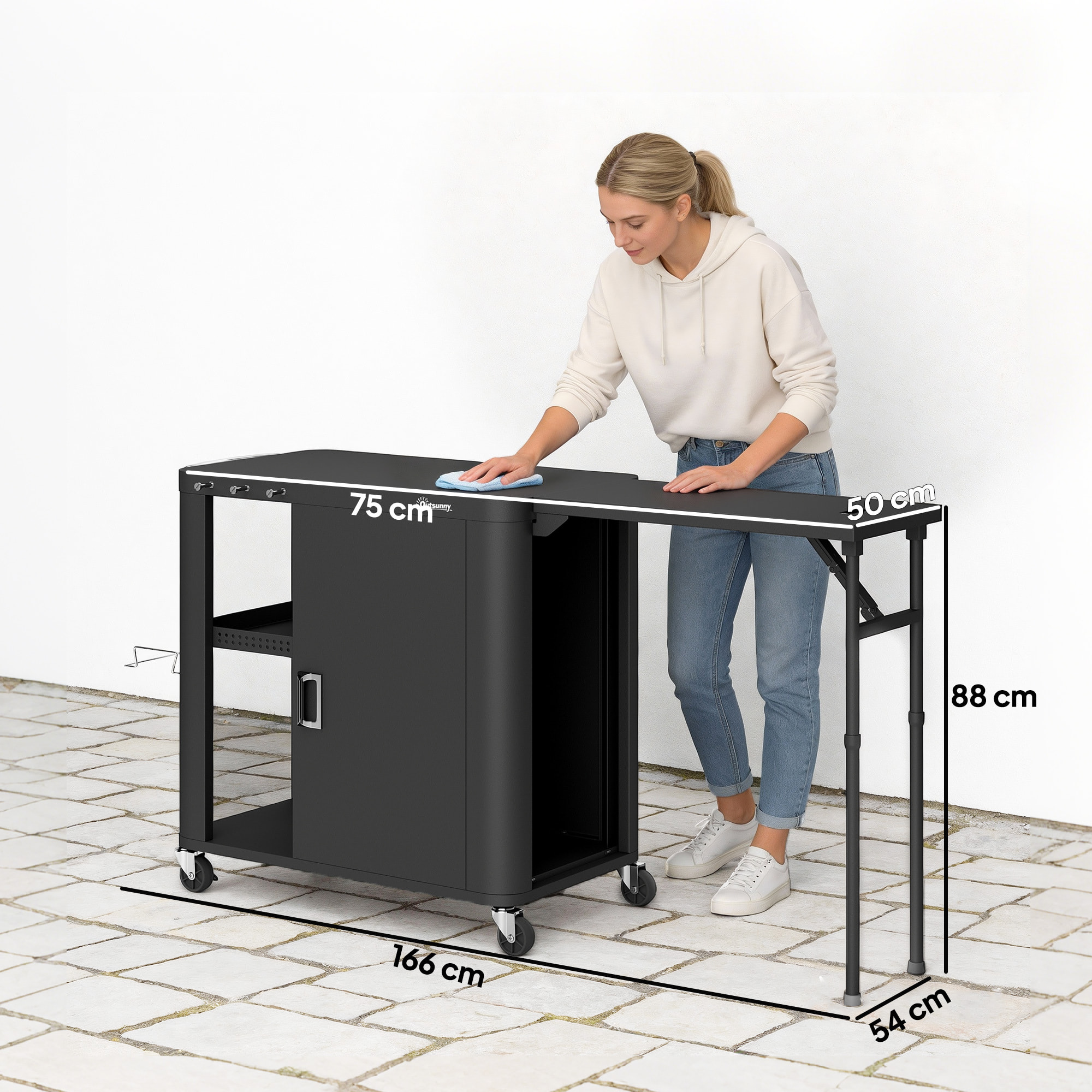 Desserte de jardin chariot plancha barbecue multi-rangement acier laminé froid noir