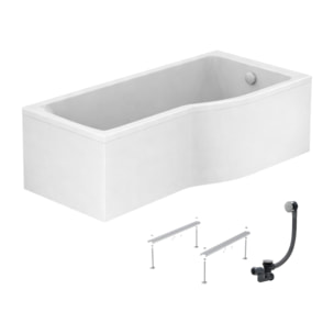 Baignoire bain douche 170 x 80 cm droite Connect Air + tablier + pieds + vidage Chromé