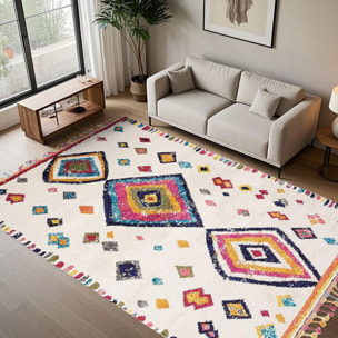 Tapis Mevo crème et multicolore motif traditionnel berbère