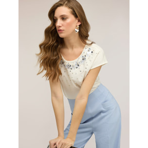 Motivi - Camiseta con bordado de lentejuelas - Blanco