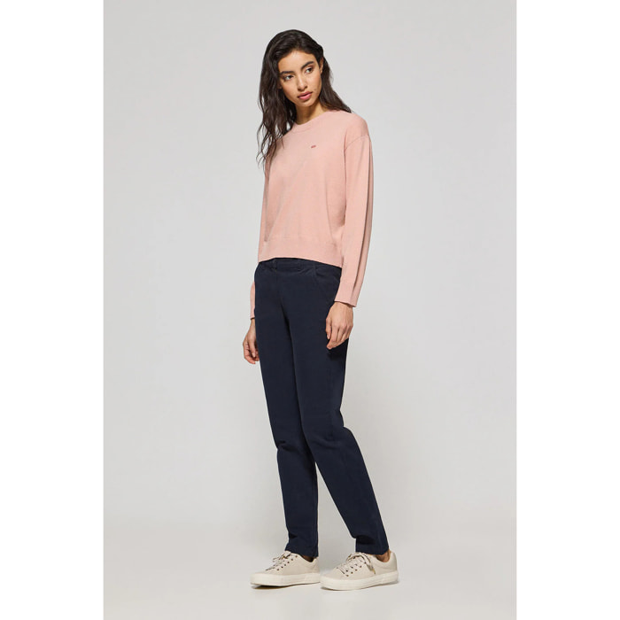 Pantaloni chino May blu marino con ricamo sulla tasca minimal Polo Club sulla tasca
