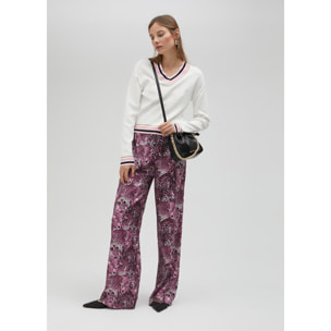 Pantalone a gamba dritta rosa animalier