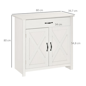 Aparador de Cocina con 1 Cajón 2 Puertas y Estante Interior Ajustable Mueble Auxiliar Decorativo para Comedor Salón 80x39,7x80 cm Blanco Lavado