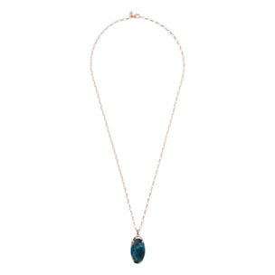 Collana Lunga Catena Rolo con Pendente in Pietra Naturale Ovale Agata Lilla