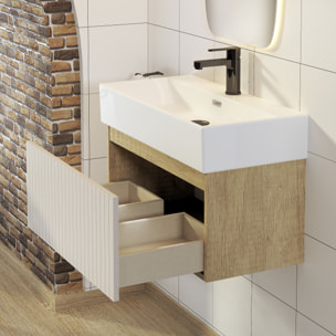 Conjunto de Baño Zel | Mueble Suspendido | 70 cm Glaciar | Un Cajón | Lavabo Encastrado | No incluye Espejo | Mueble Montado| Alday