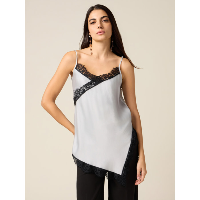 Oltre - Top lencería con detalles en raso - Gris