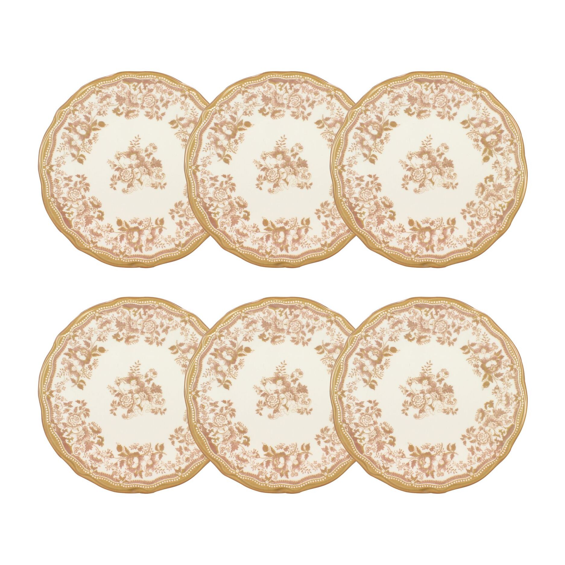 Lot de 6 assiettes plates fleuries en grès miel 26cm FAUSTINE