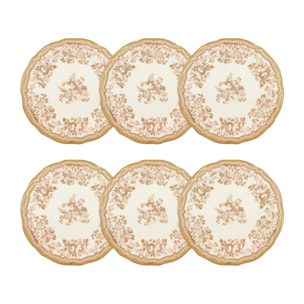 Lot de 6 assiettes plates fleuries en grès miel 26cm FAUSTINE