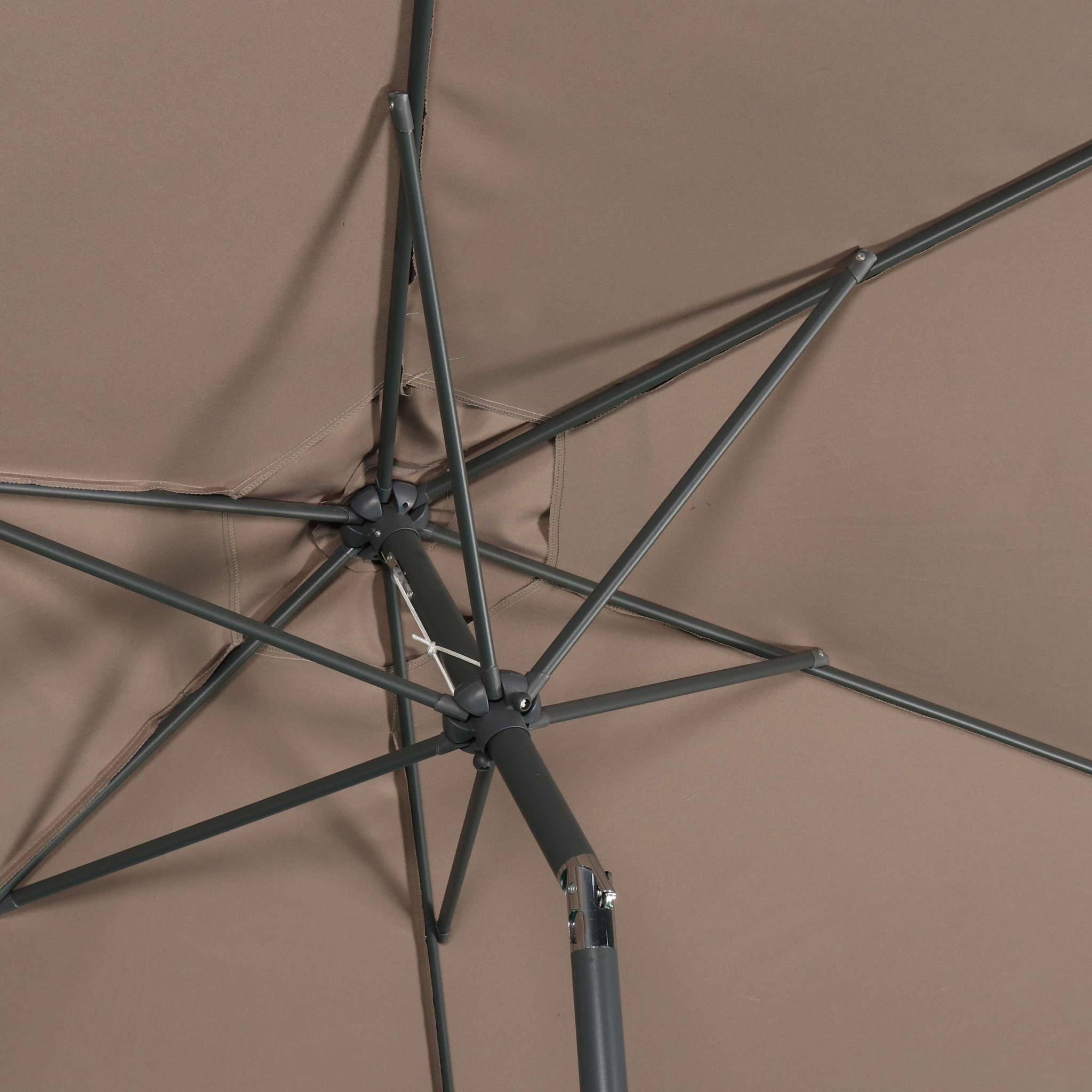 Parasol droit rond Ø300cm - Touquet Taupe - mât central en aluminium orientable et manivelle d'ouverture