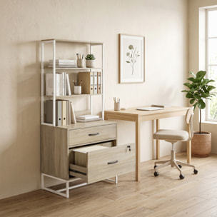 Cajonera Escritorio con Estantería, Mueble Archivador con 2 Cajones, Encimera para Impresora, Cerradura, para A4 Letter Legal, para Oficina, Estudio, Roble