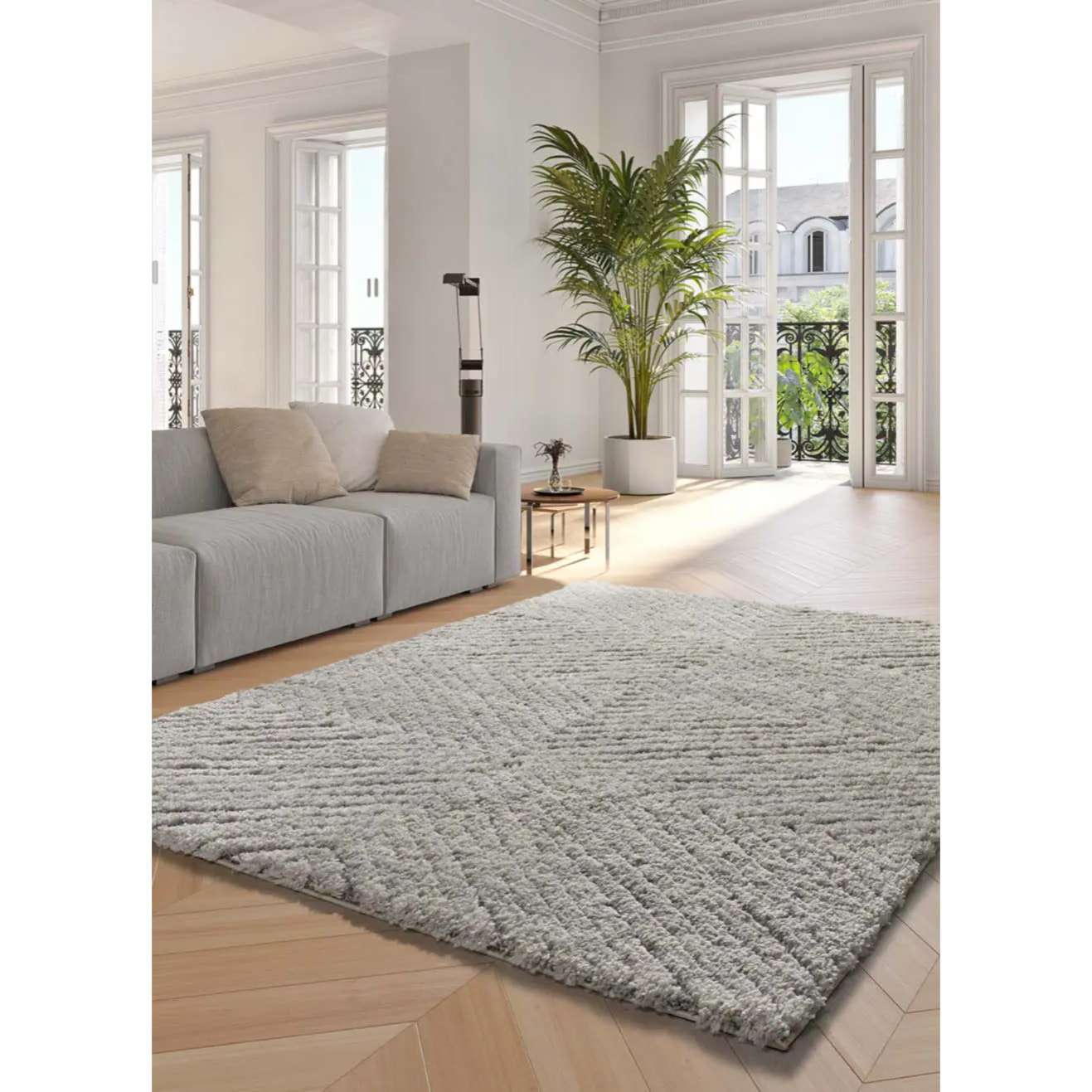 ATESA Alfombra shaggy suave estilo escandinavo plata, varias medidas disponibles