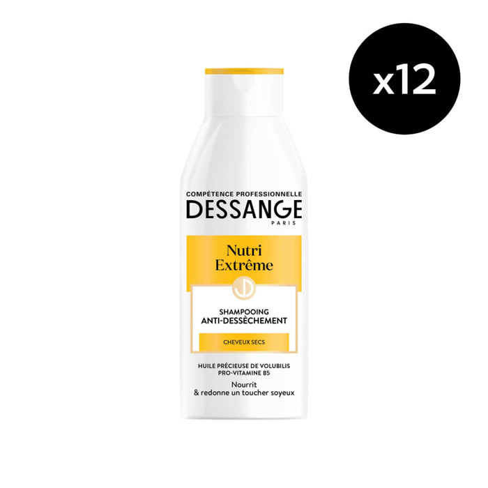 Lot de 12 - Dessange Nutri-Extrême Shampooing Anti-déssèchement Cheveux Secs 250ml