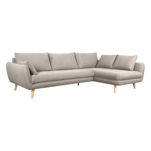 Canapé d'angle droit scandinave 5 places en tissu beige et bois clair CREEP