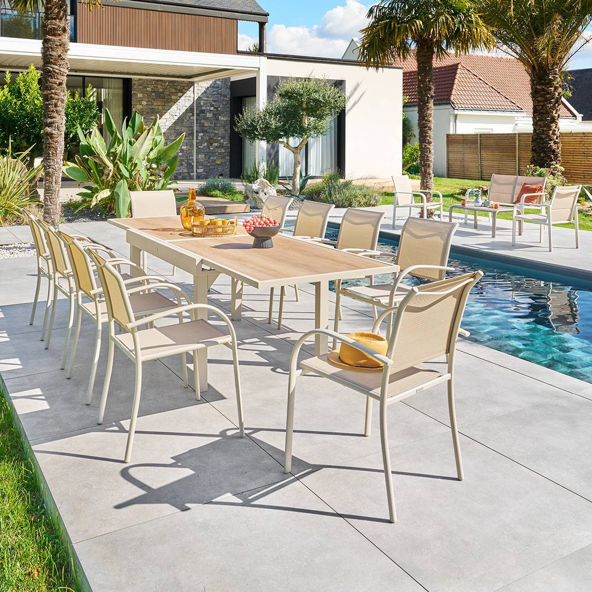Table de jardin 10 places Piazza extensible argile
