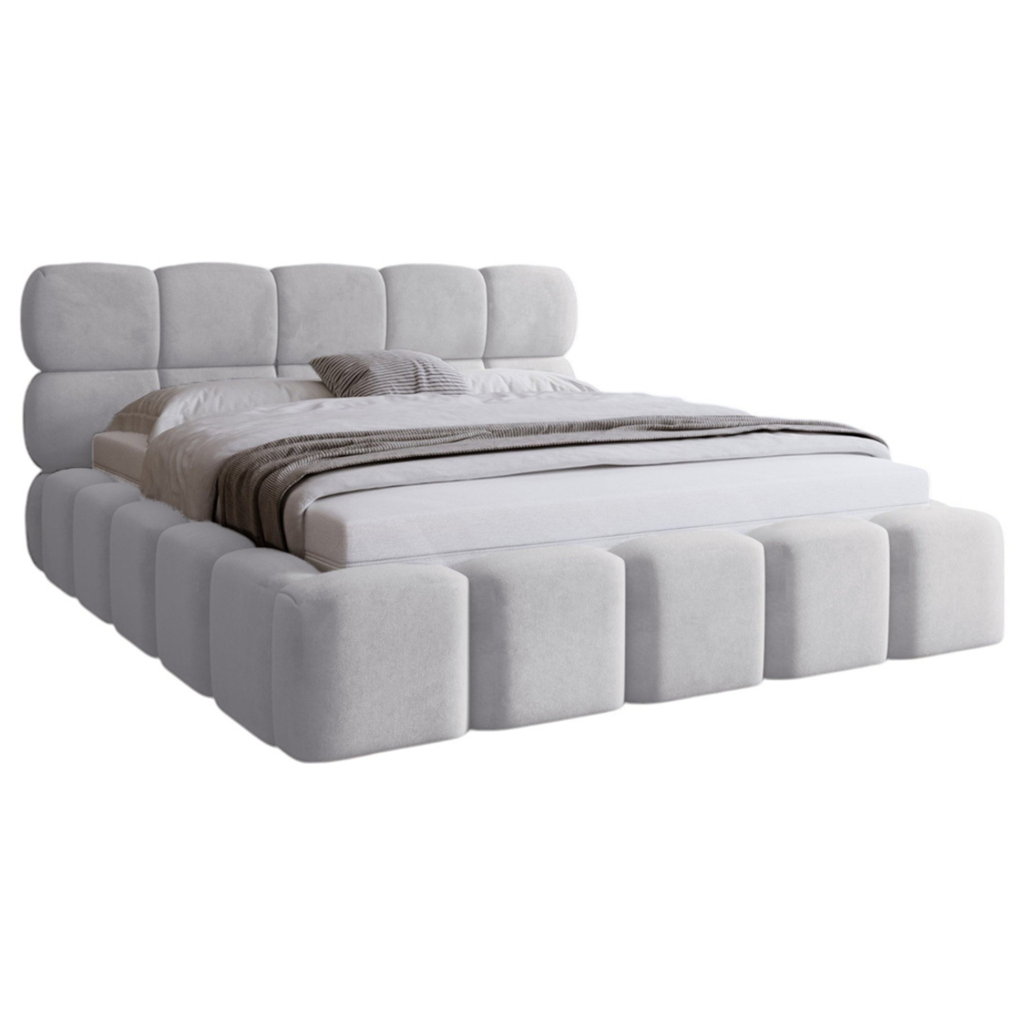 Mariposa - lit coffre - 160x200 cm - sommier inclus - en velours - Beige