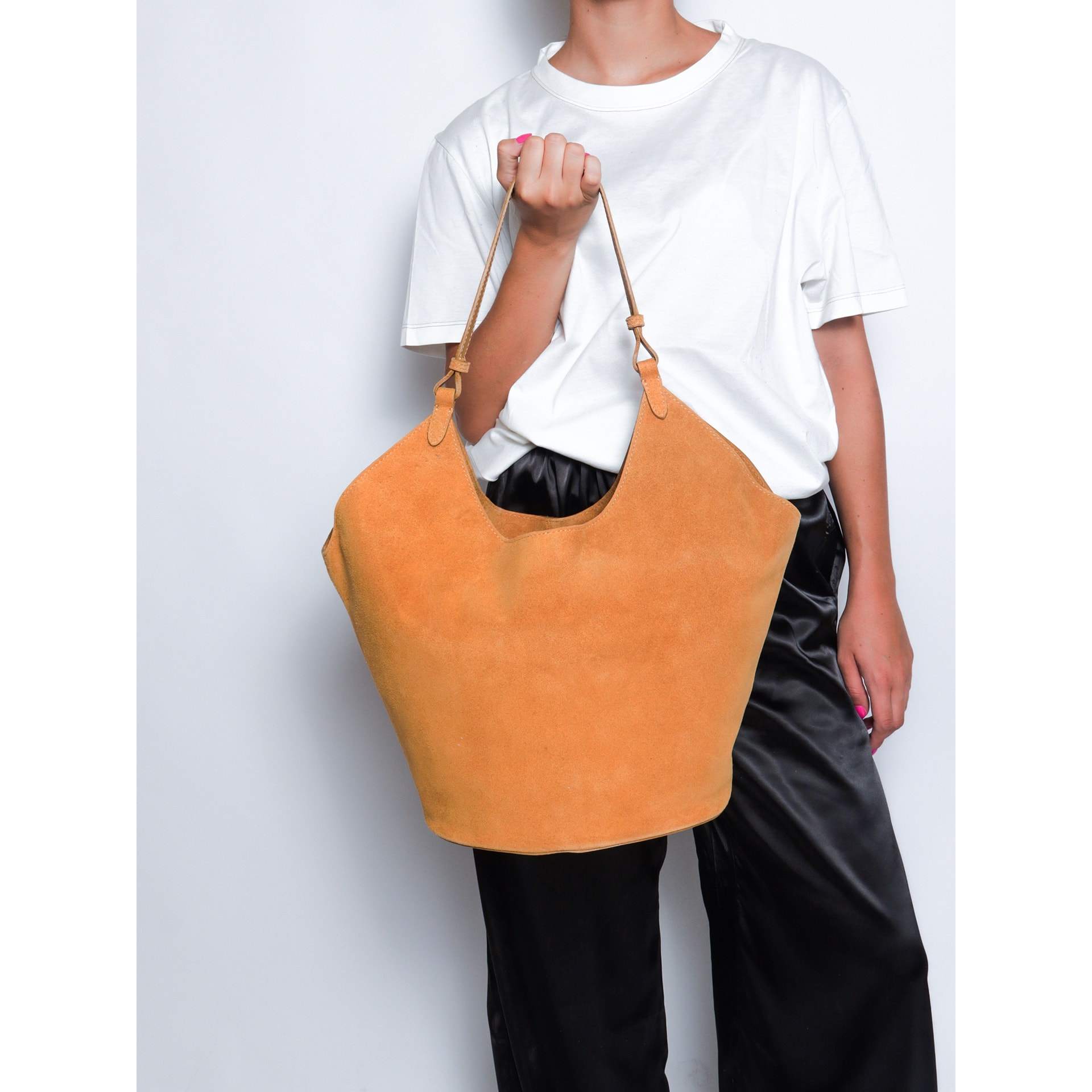 Borsa a spalla da donna - Modello Lisboa - Pelle Scamosciata - 27.0 x 38.0 x 21.5 cm