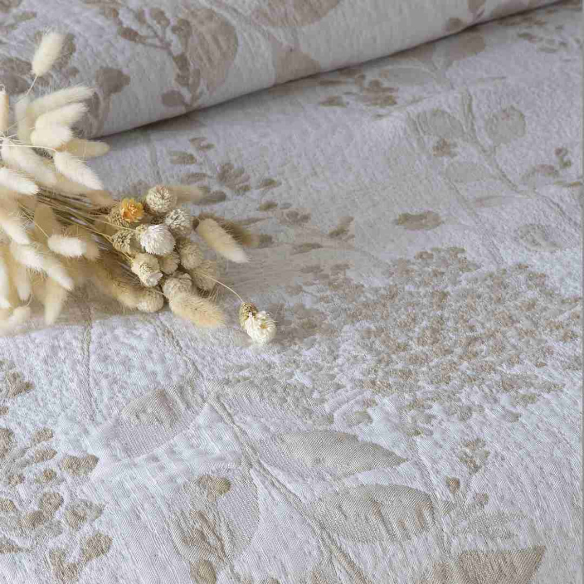 Couvre lit jacquard en coton BEIGE