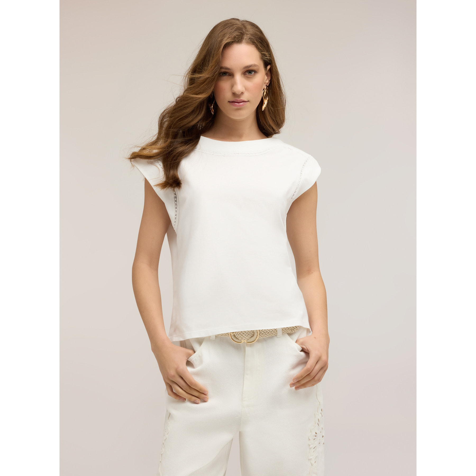 Motivi - T-shirt a kimono con ricami - Bianco