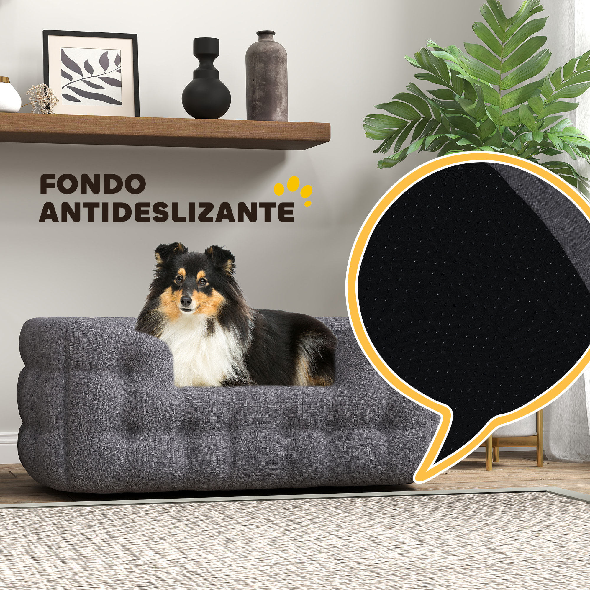 Cama para Perros Medianos Cama para Mascotas con 2 Almohadas Colchón para Perros con Base Antideslizante Funda Extraíble y Lavable 90x60x35 cm Gris