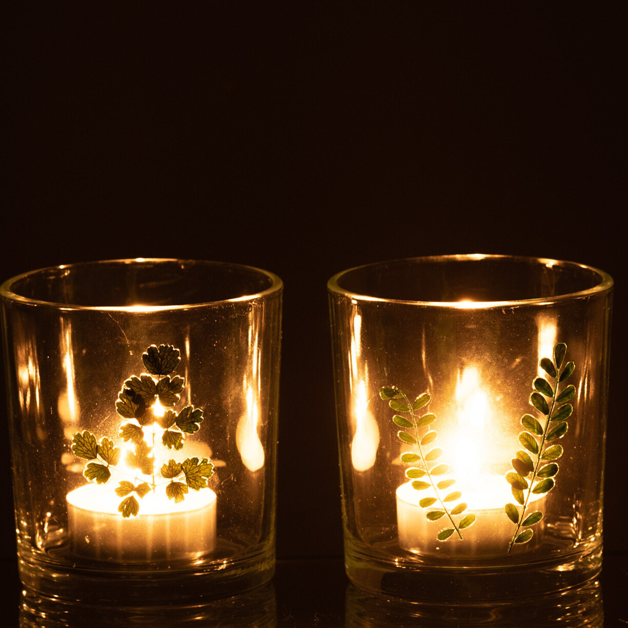 J-Line photophore Feuilles - verre - vert/transparent - small - 2 pcs