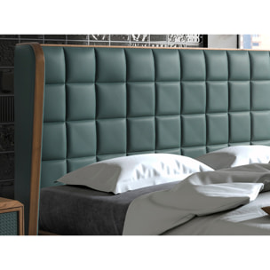 Cama Angel Cerdá de matrimonio con cabecero en polipiel en verde oscuro y estructura de madera chapada en nogal natural 206x213x123cm