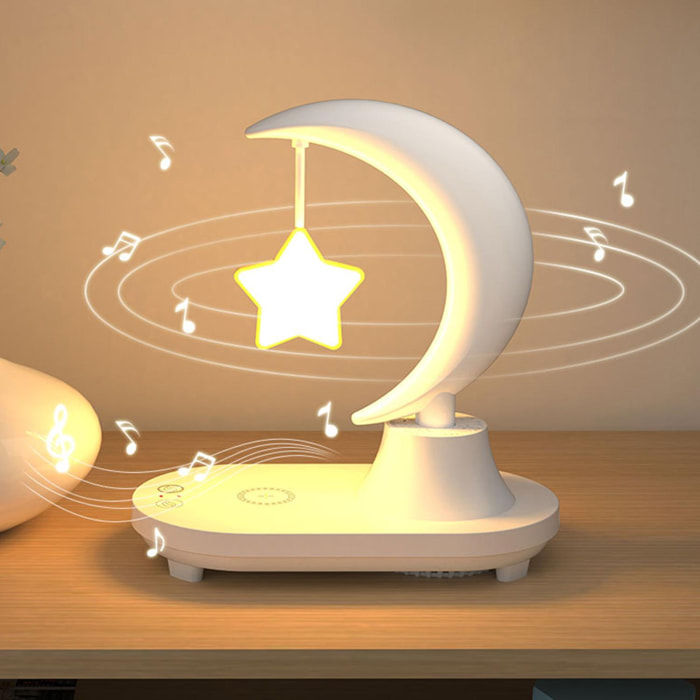 Lampada LED multicolore a forma di stella, con caricatore wireless e altoparlante Bluetooth.