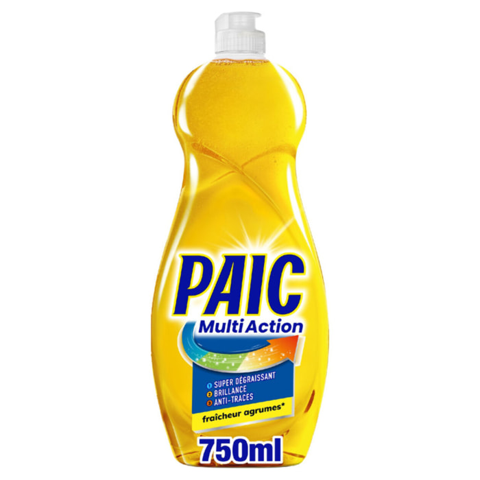 Pack de 12 - PAIC Liquide Vaisselle Multi Action Fraîcheur Agrumes Super Dégraissant Brillance et Anti-Traces 750ml