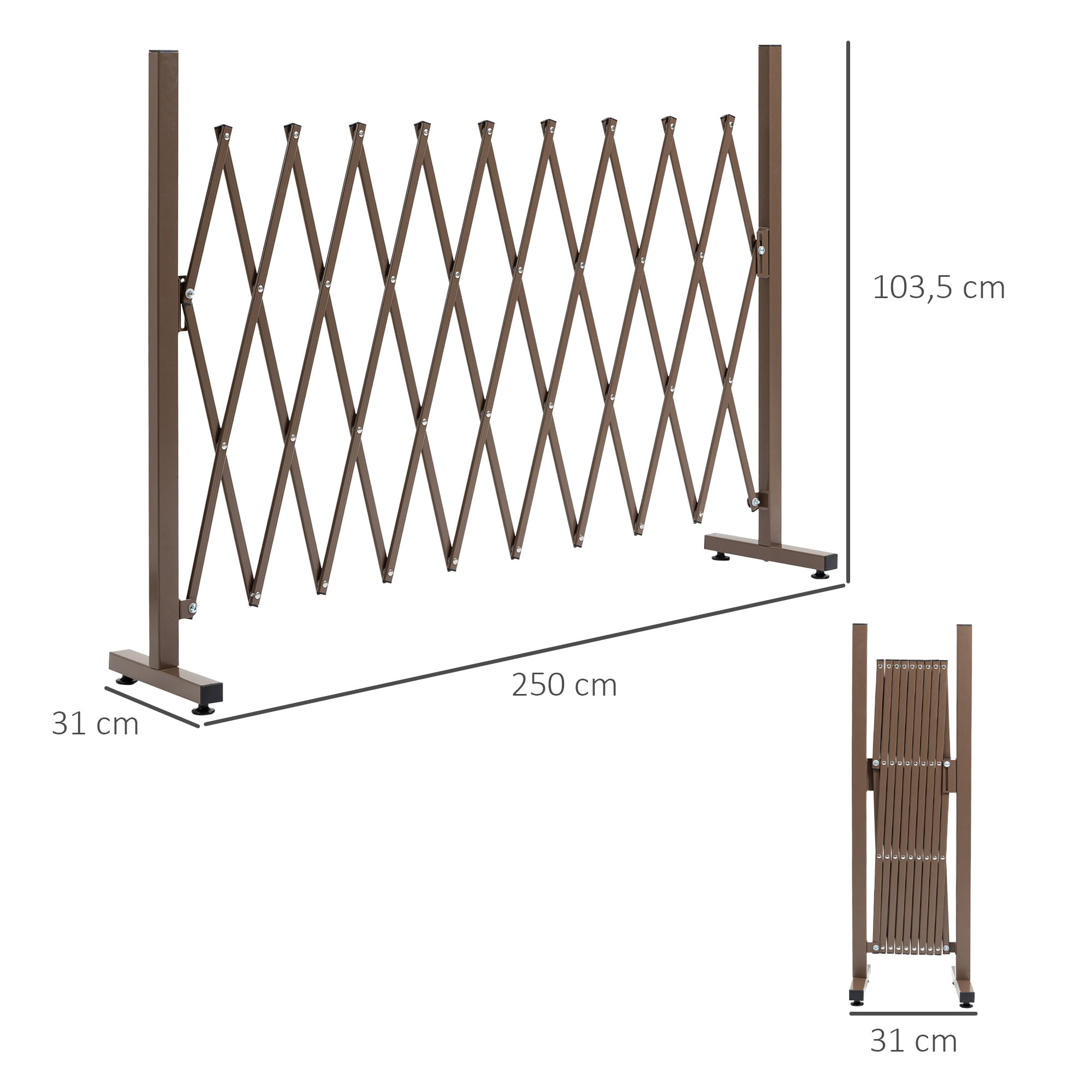 Valla de Jardín Exterior de Aleación de Aluminio Puerta de Jardín Exterior Extensible Valla Metálica para Decoración Terraza Patio 250x31x103,5 cm Café Oscuro