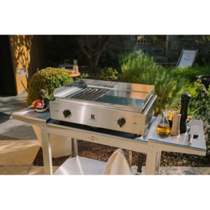 Plancha électrique KRAMPOUZ GECIO2OA00 GECIO2OA00 inox zones barbecue/plancha 2 brûleurs à poser, 70x40 cm