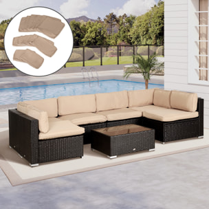 Lot de 14 housses de rechange coussins salon de jardin - 6 housses coussin d'assise, 8 housses coussin dossier - housses zippées polyester déperlant marron