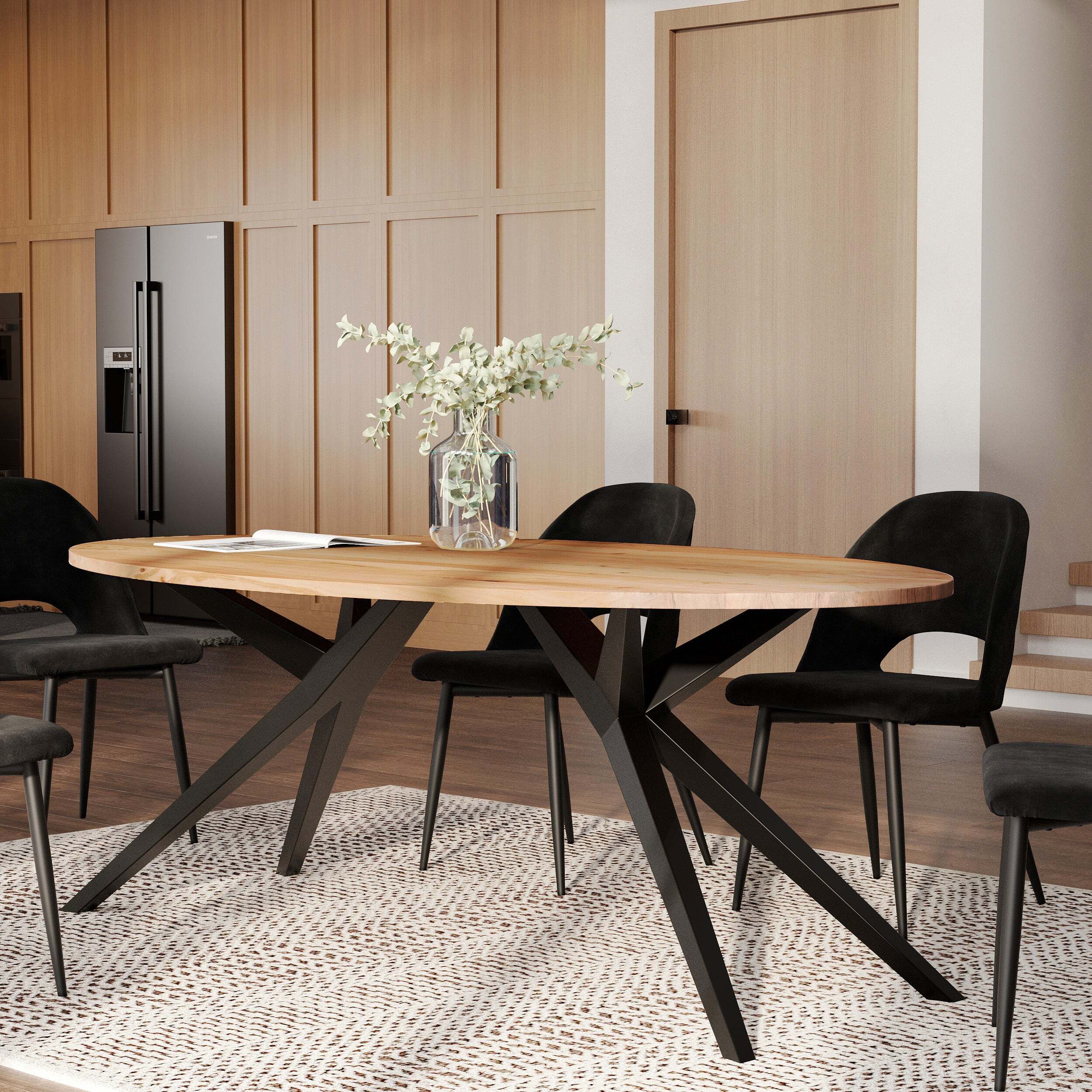 Table ovale 8 personnes en bois d'acacia et pieds en métal 200 cm - Matara