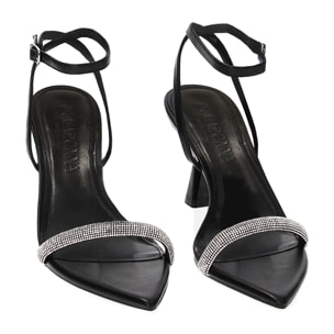 Sandali neri con pietre, tacco 8 cm