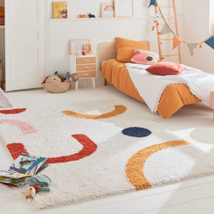 Aquarelle - tapis enfant en laine artificielle à motif ludique multicolore