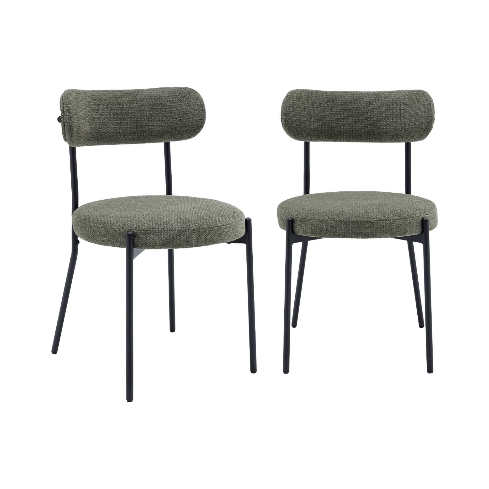 Lot de deux chaises métal et tissu chenille vert L 47 x P 49 x H 76.5cm - Livia