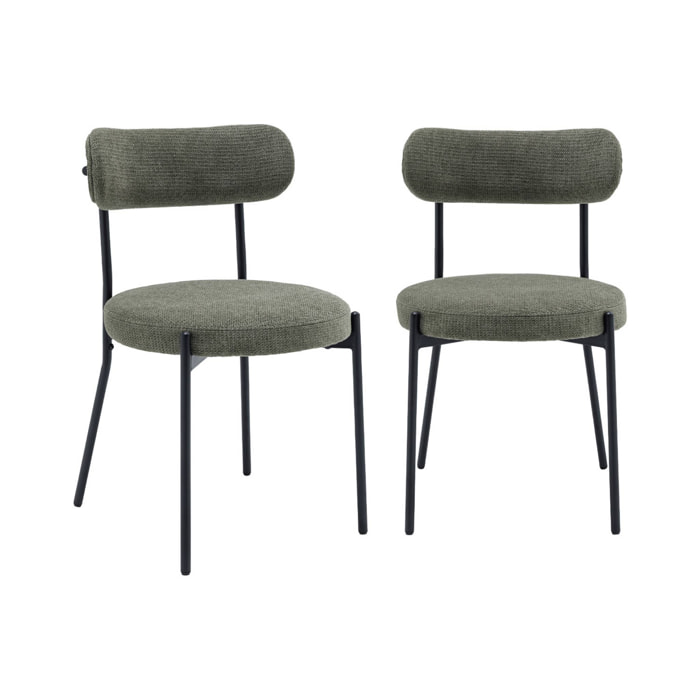 Lot de deux chaises métal et tissu chenille vert L 47 x P 49 x H 76.5cm - Livia