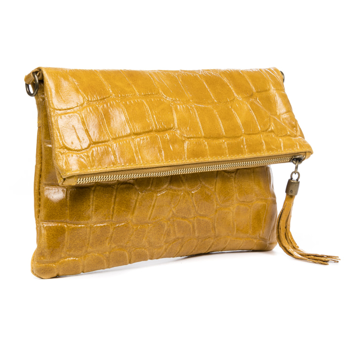 Lecce Borsa a tracolla Donna.Pelle autentica Camoscio Inciso Coccodrillo