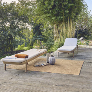 Lot de 2 bains de soleil PUNTA CANA en bois d'acacia. inclinable. déhoussable. coussin beige en polyester